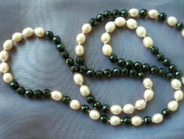Long Pearl& Onyx Necklace