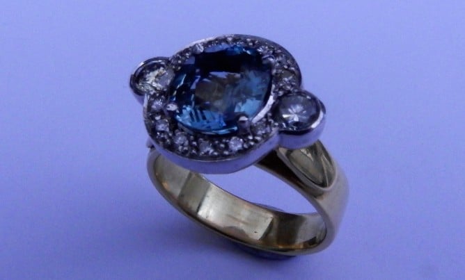 Aquamarine Halo Ring