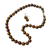 Bronze Pearl Necklace and Earrings