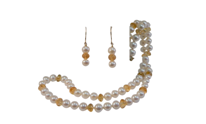 White Pearl & Citrine Necklace